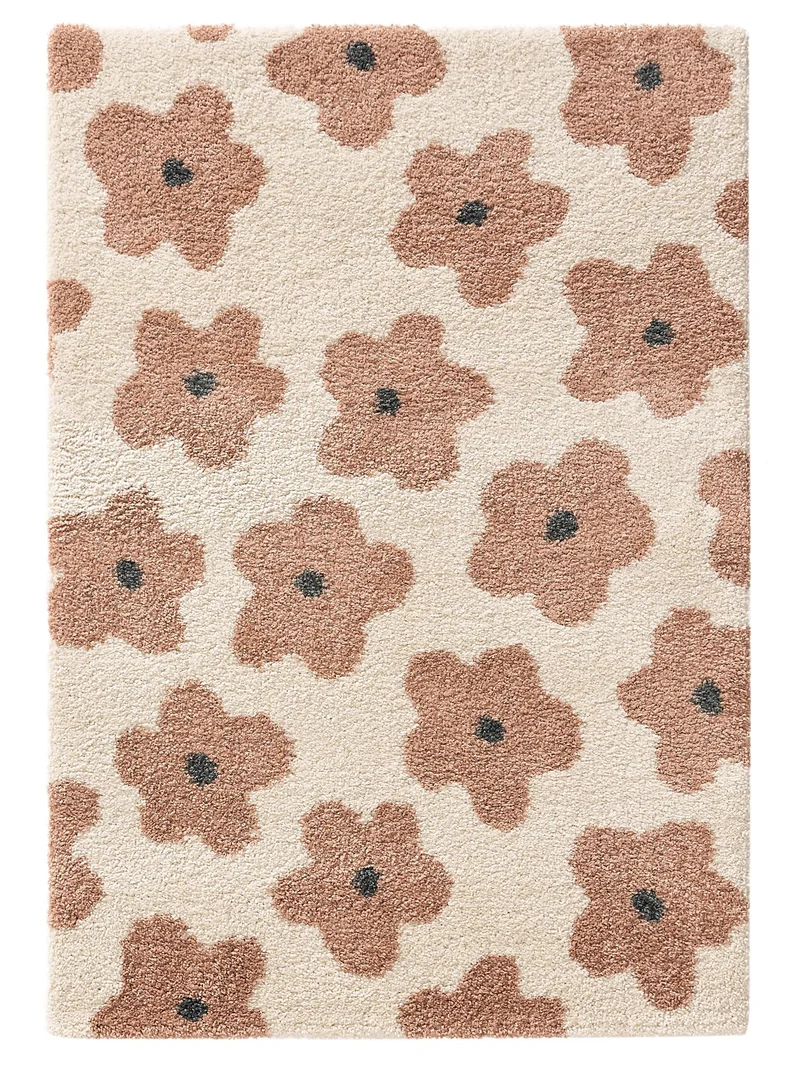 Tapis retro motif floral enfant terracotta et beige 120x170 cm