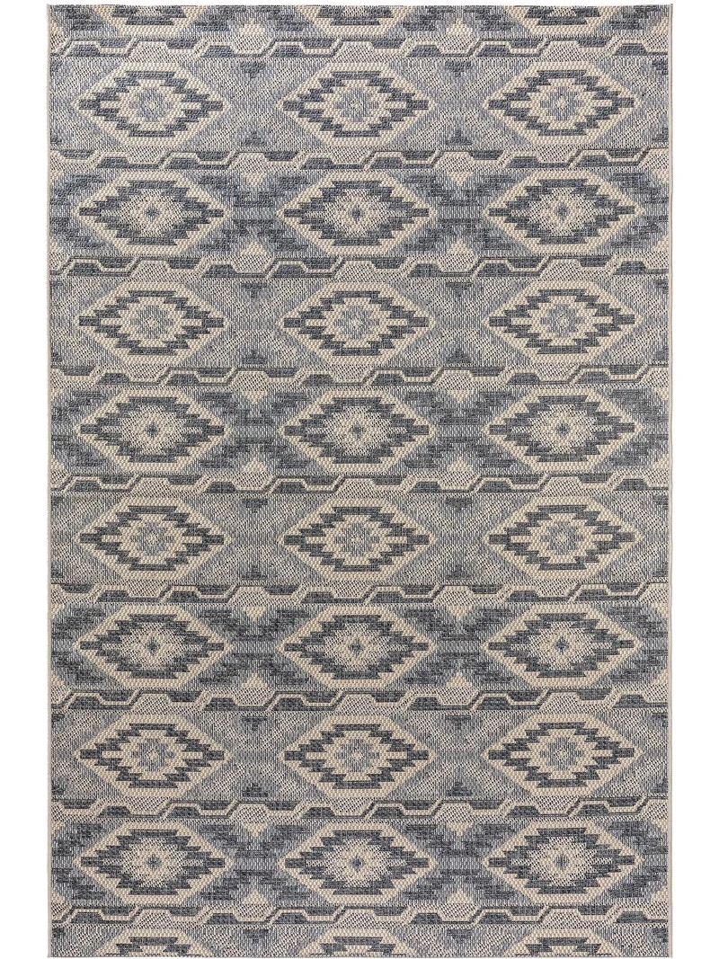 Tapis ethnique motif floral bleu et beige d'intérieur et d'extérieur 160x230 cm