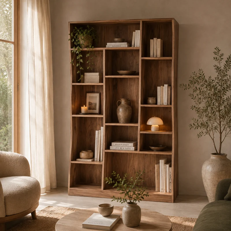Bibliothèque GINER & COLOMER 1162 en bois d'acacia H200cm