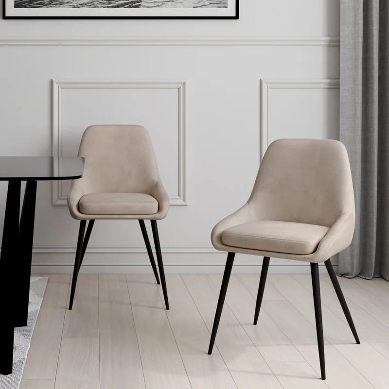 Lot de 2 chaises OLIVIA en velours taupe avec pieds métal Noirs