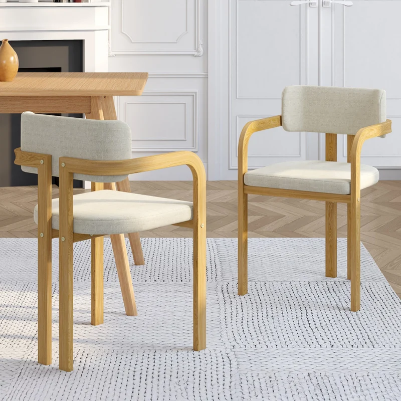 Lot de 2 chaises Elsa avec accoudoirs en tissu beige et pieds métal