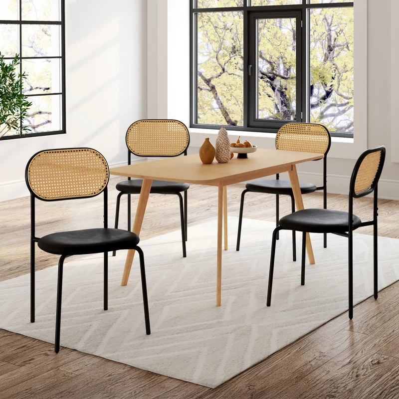 Lot de 4 chaises Clarisse Noires et dossier cannage