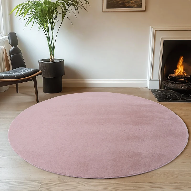 ALBA - Tapis Rose Rond à Poils Courts Doux - ALB1400ROS