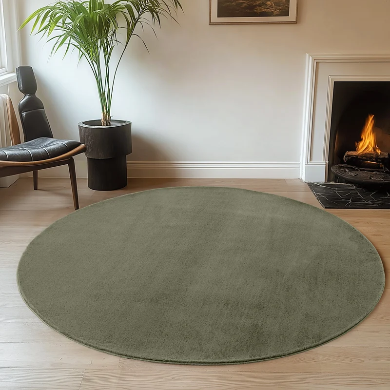 ALBA - Tapis Vert Rond à Poils Courts Doux - ALB1400VER