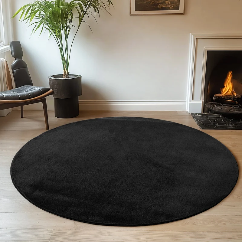 ALBA - Tapis Noir Rond à Poils Courts Doux - ALB1400NOI