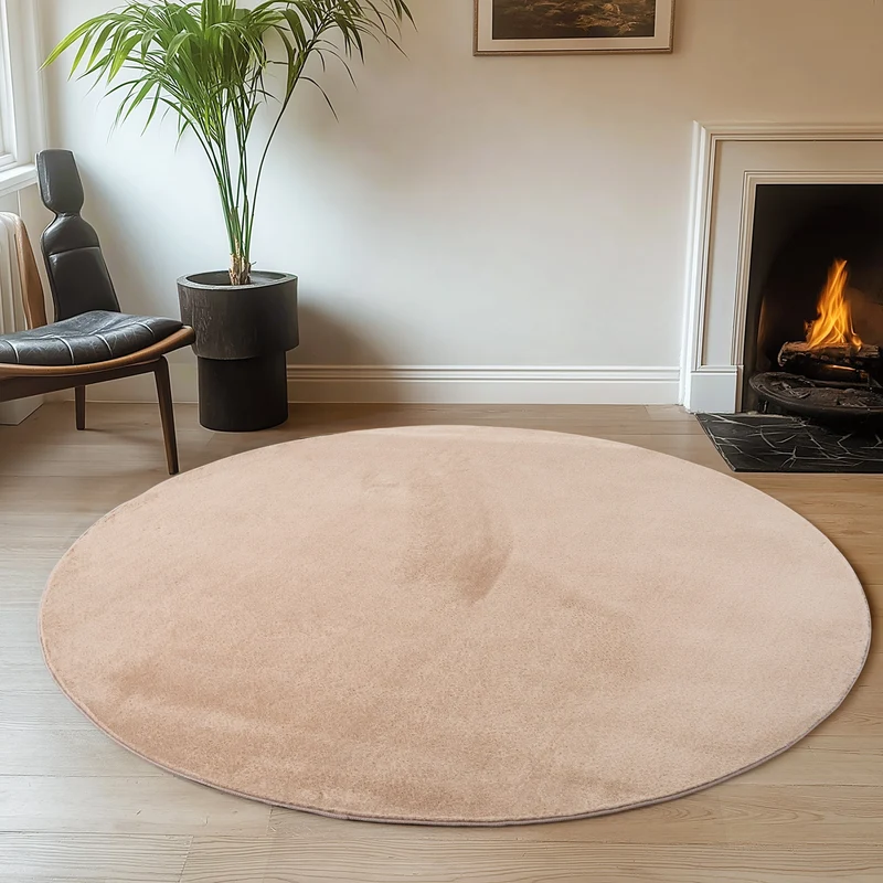 ALBA - Tapis Beige Rond à Poils Courts Doux - ALB1400BEI