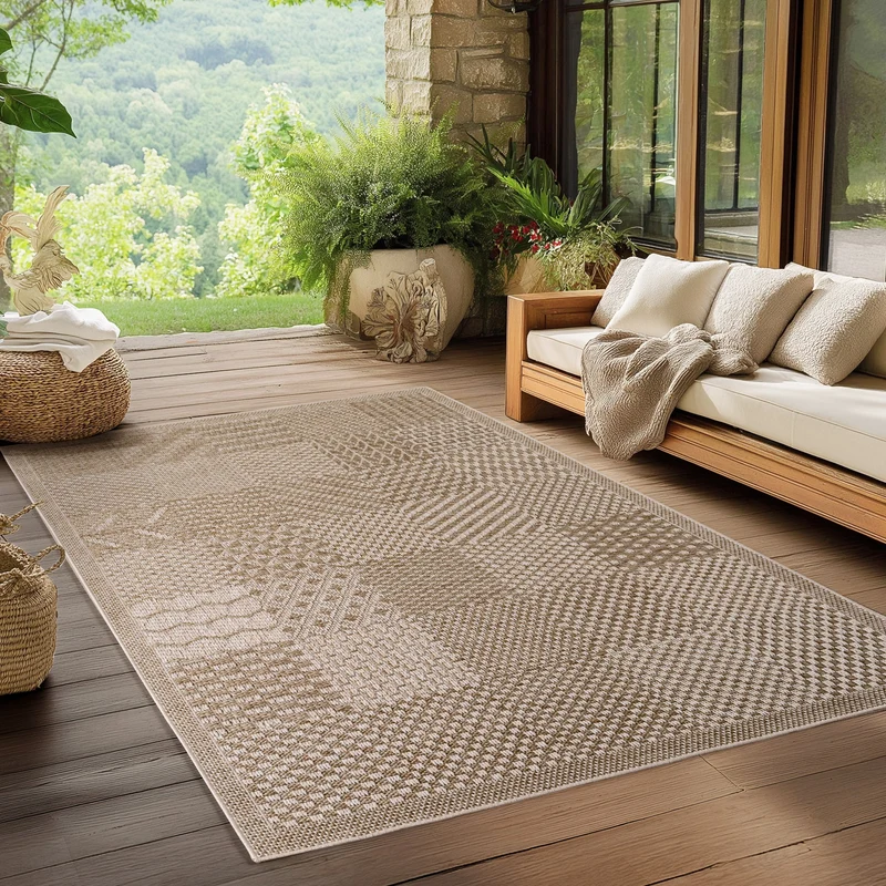 NEREA – Tapis Intérieur/Extérieur Beige au Design Damier - NER1902BEI