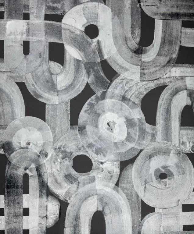 Papier peint trompe l'oeil noir et blanc Cyanotype (Collection Empreinte)