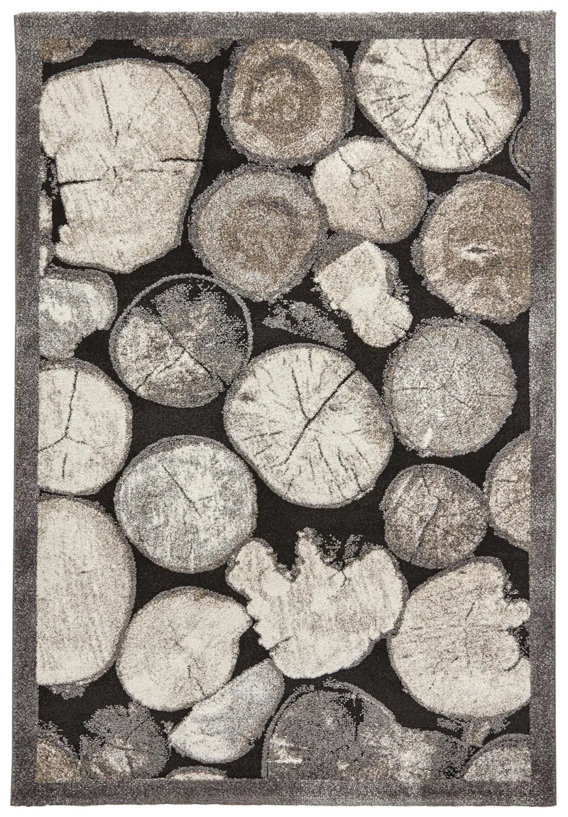 Tapis Gris troncs d'arbres intérieur poils ras WOODLAND