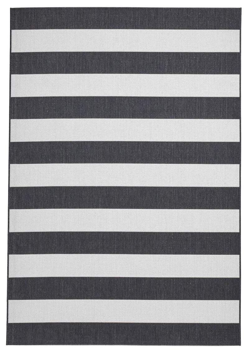 Tapis intérieur extérieur noir et blanc à bandes SANTA MONICA