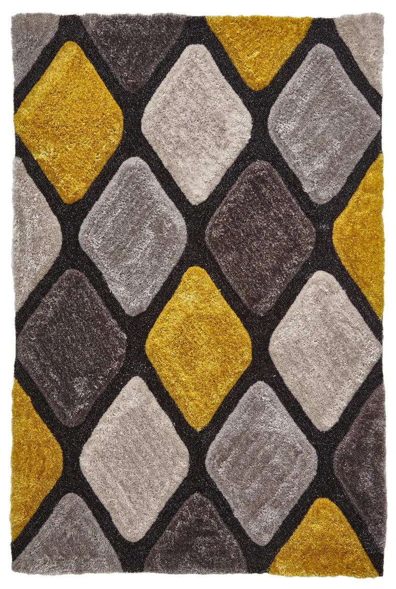 Tapis Jaune graphique type shaggy NOBLE HOUSE 9247