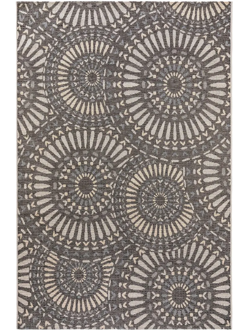 Tapis géométrique motif rosaces gris et beige d'intérieur et d'extérieur 133x190 cm