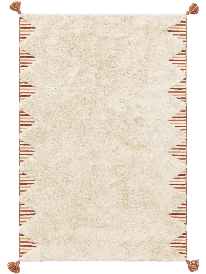 Tapis berbère moderne crème et orange en laine 200x300 cm