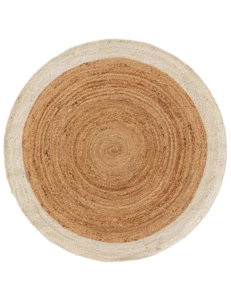 Tapis scandinave rond beige et marron clair en jute 115 cm de diamètre