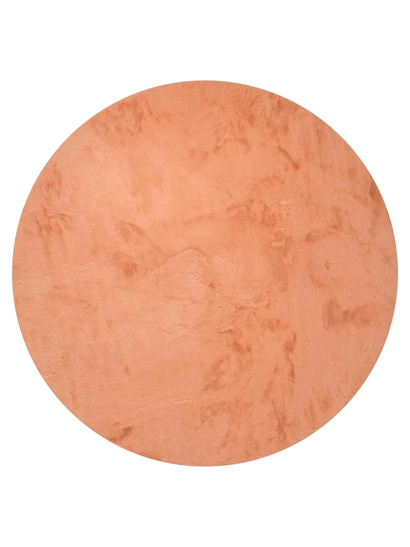 Tapis shaggy fausse fourrure rond corail 180 cm de diamètre