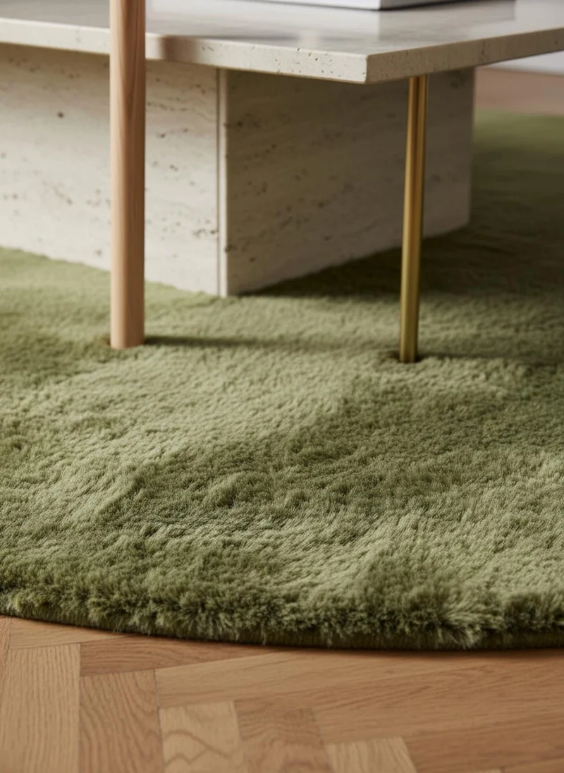 Tapis shaggy fausse fourrure rond vert 180 cm de diamètre