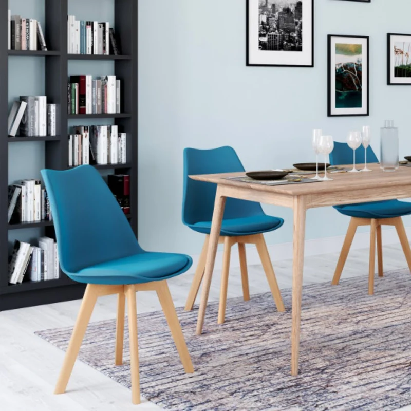 Lot de 4 chaises scandinaves Nordia Bleu canard