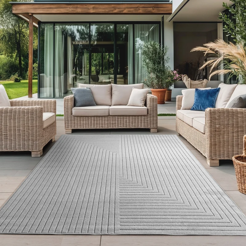 ALVORA - Tapis intérieur/extérieur gris à motif graphique - ALV1202GRI