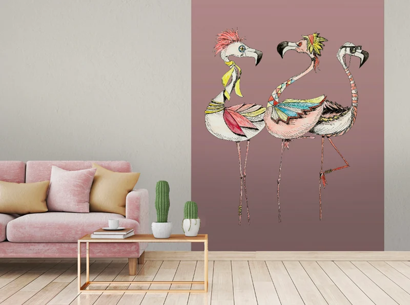 Papier peint panoramique original humouristique flamants roses Les Flams'Rock