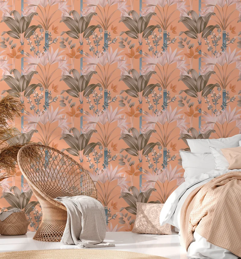 Papier peint panoramique nature jungle original coloré Peach fuzz (Collection Empreinte)