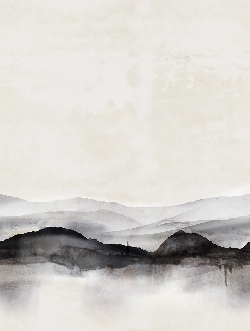 Papier peint panoramique nature japonaise L'encre des montagnes (Collection Empreinte)