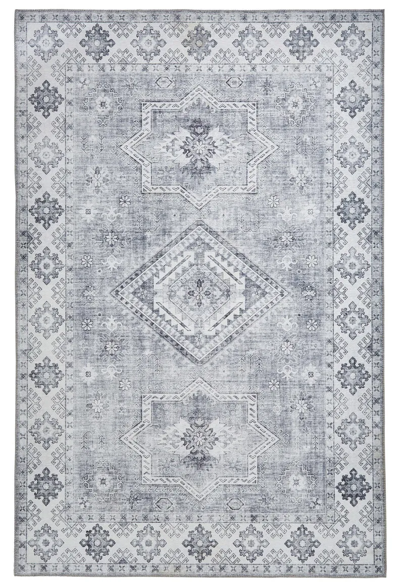 Tapis Gris argenté traditionnel kilim pour salon et couloir TOPAZ