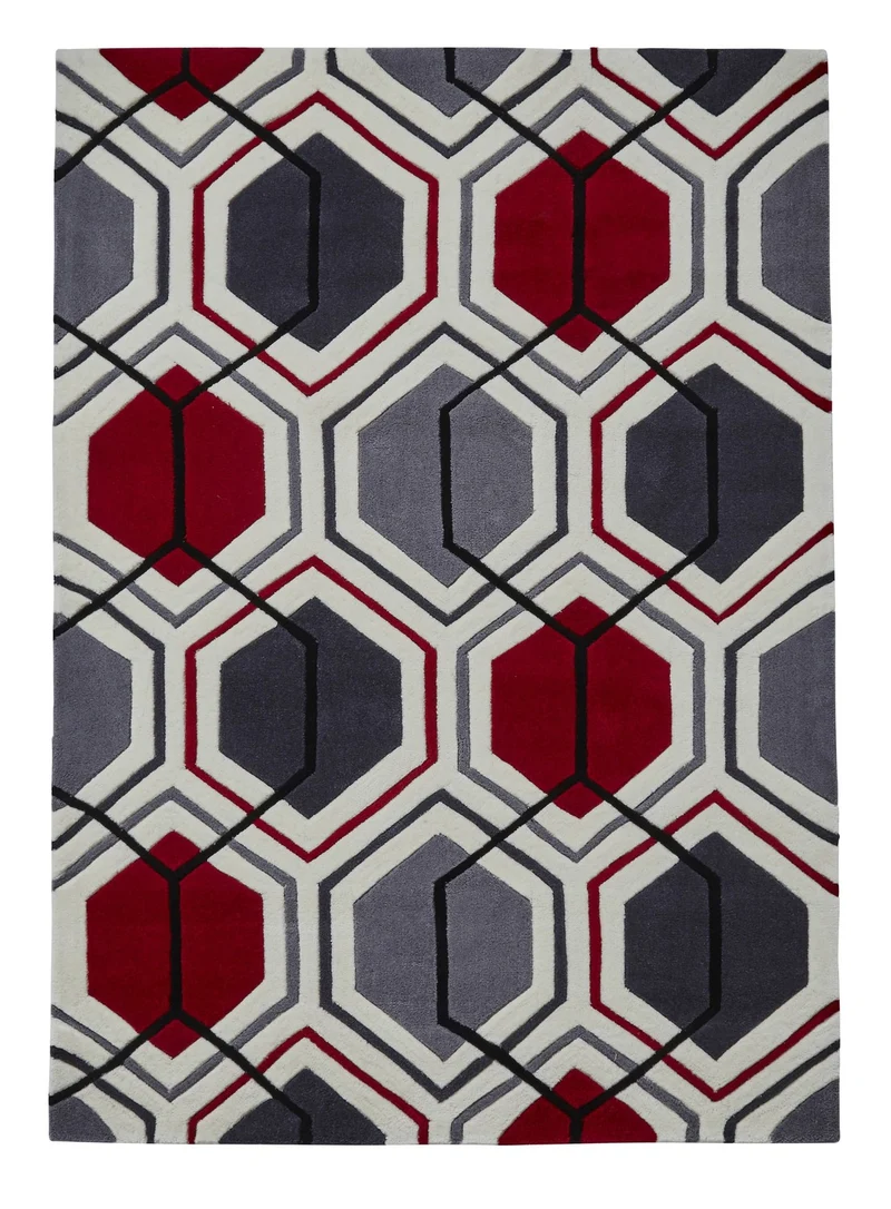 Tapis Gris et Rouge formes hexagonales HONG KONG 7526