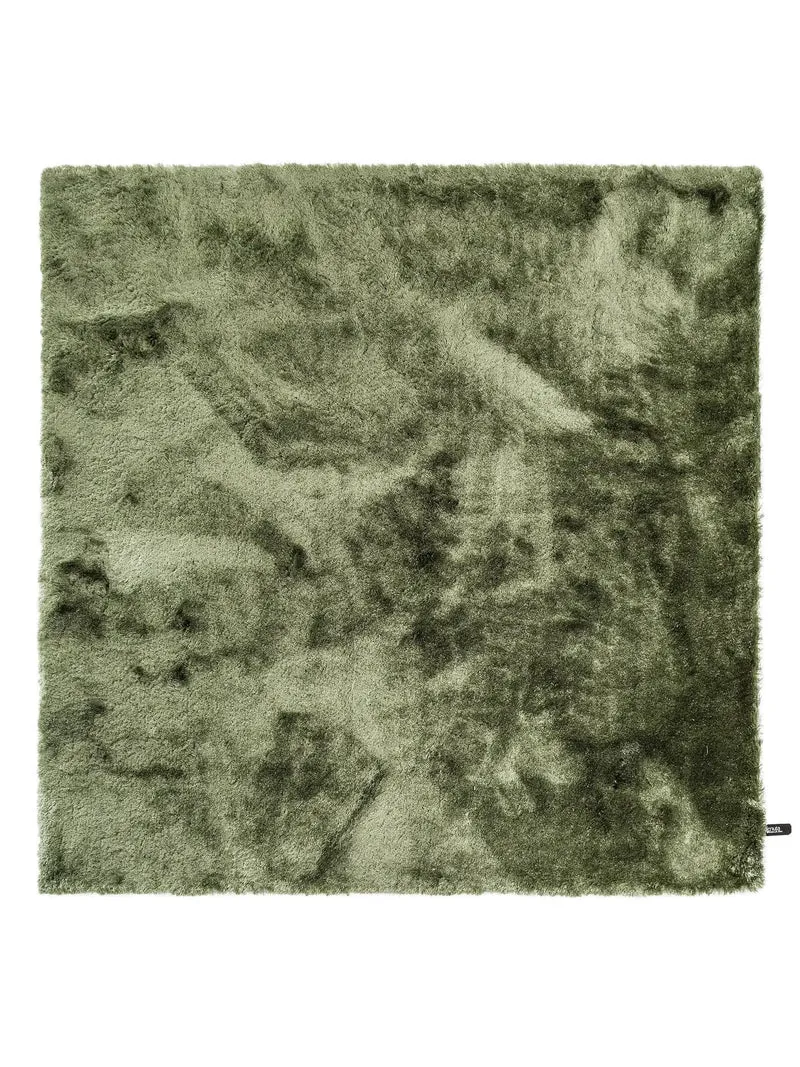 Tapis shaggy fourrure carré vert khaki 60x60 cm