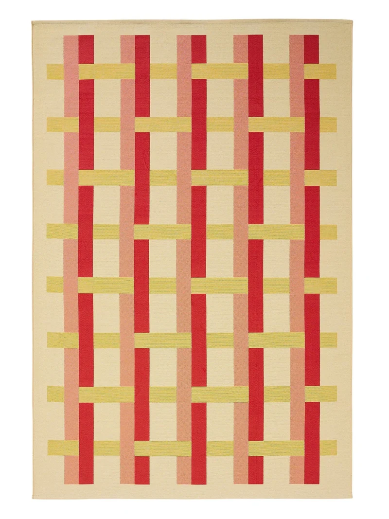 Tapis géométrique quadrillé rouge et jaune d'intérieur et d'extérieur 80x165 cm