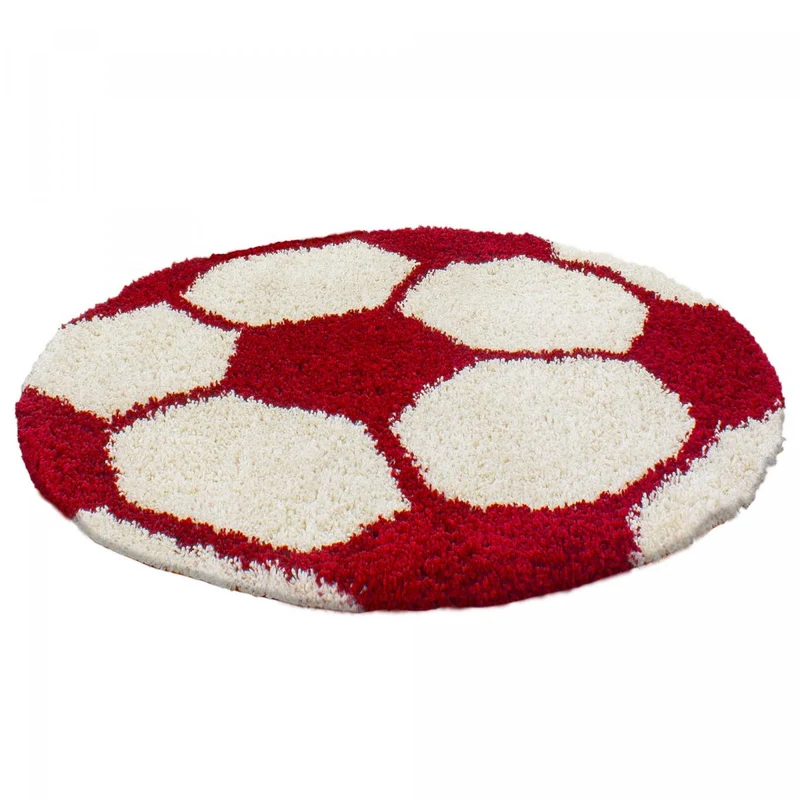 Tapis Enfant Rond Rouge Motif Football 100x100 cm – Jadorel