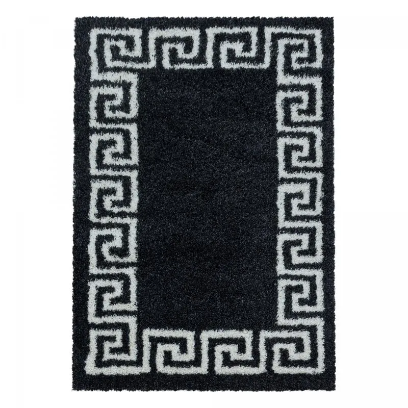 Tapis Shaggy Noir He en Polypropylène 120x120 cm – Jadorel