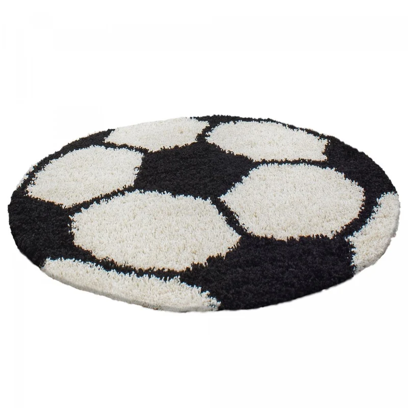 Tapis Enfant Rond Noir Motif Football 100x100 cm – Jadorel