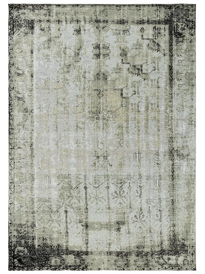 Tapis vintage oriental vert et gris 80x165 cm