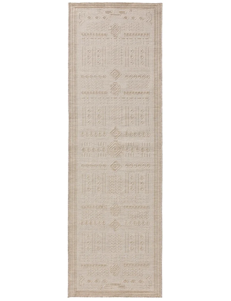 Tapis géométrique motif bohème de couloir beige d'intérieur et d'extérieur 80x250 cm