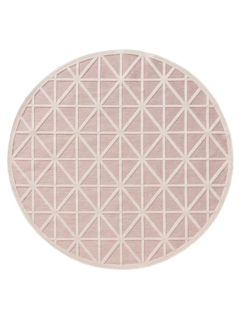Tapis géométrique losange rond rose clair d'intérieur et d'extérieur 200 cm de diamètre
