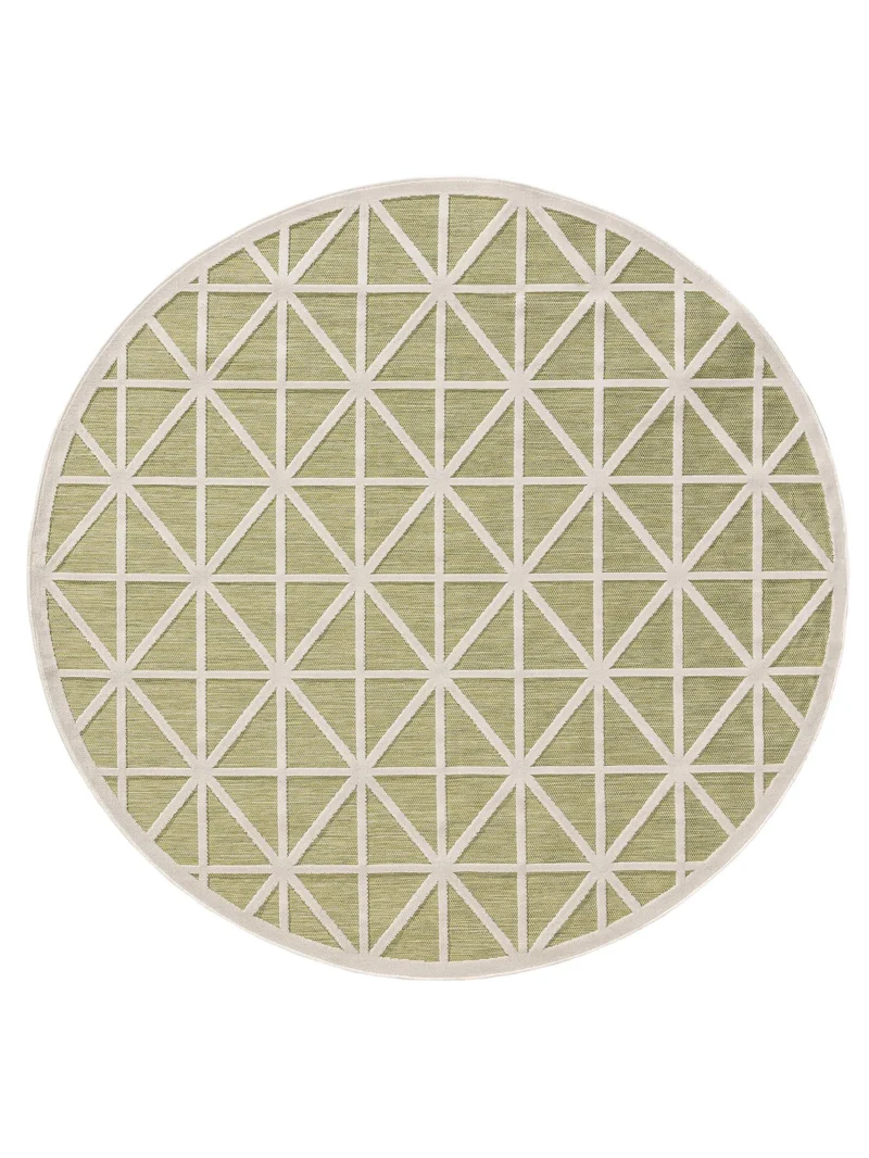 Tapis géométrique losange rond vert d'intérieur et d'extérieur 200 cm de diamètre