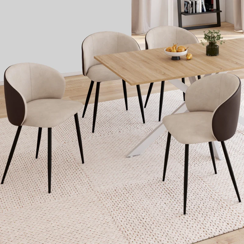 Lot de 4 chaises Idomya Léona bi-matière taupe et marron pieds métal noirs