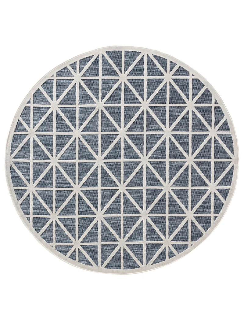Tapis géométrique losange rond bleu d'intérieur et d'extérieur 200 cm de diamètre