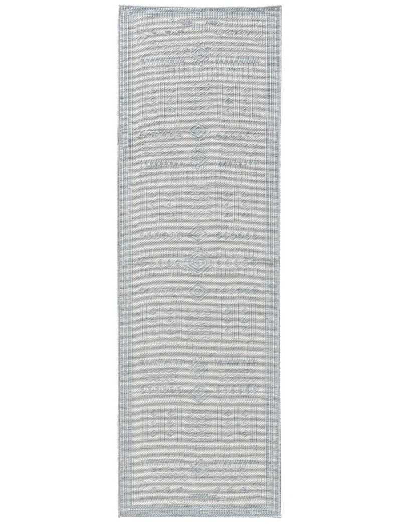 Tapis géométrique motif bohème de couloir bleu d'intérieur et d'extérieur 80x250 cm