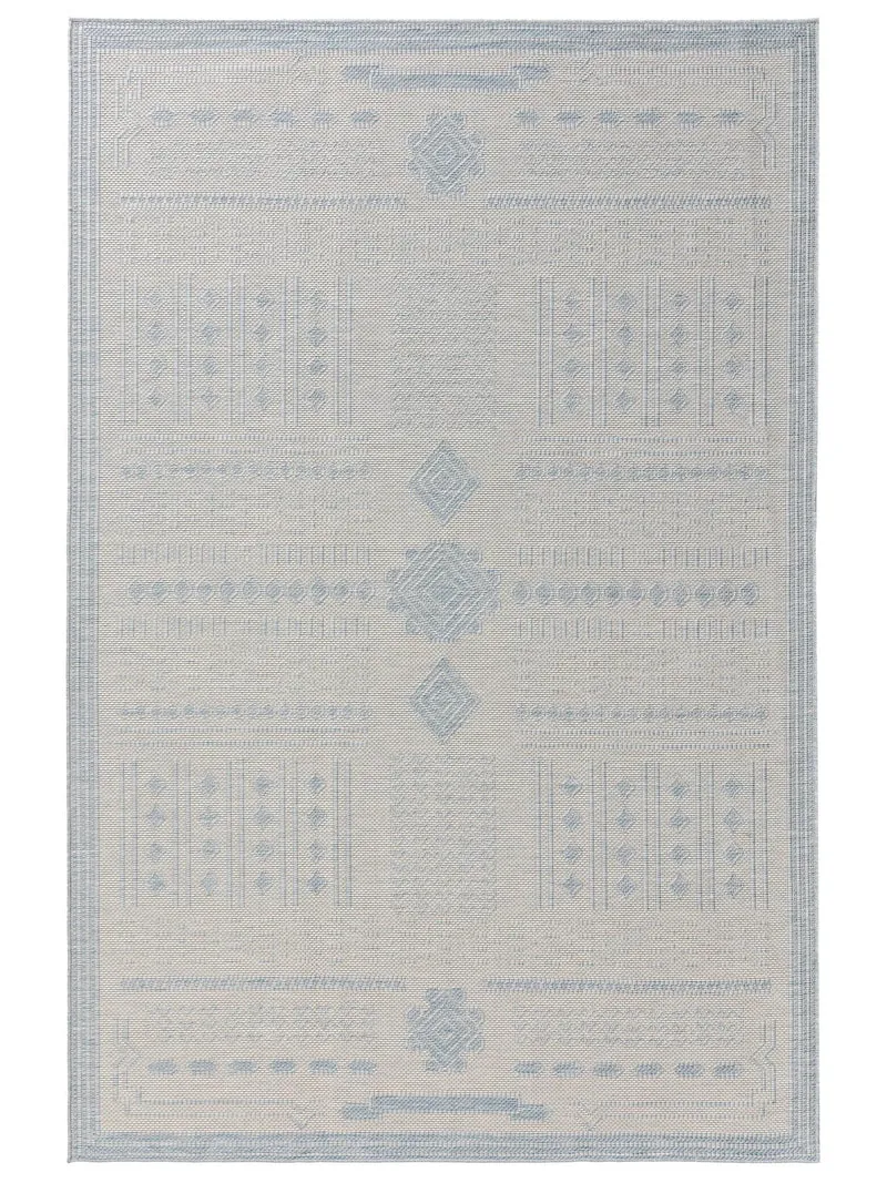 Tapis géométrique motif bohème bleu d'intérieur et d'extérieur 200x290 cm