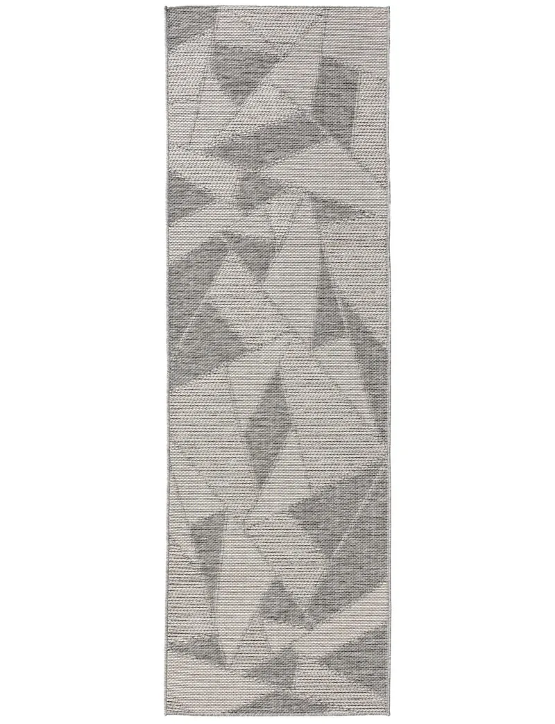 Tapis géométrique motif triangle de couloir gris d'intérieur et d'extérieur 80x250 cm
