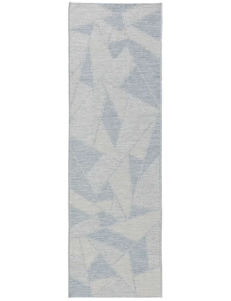 Tapis géométrique motif triangle de couloir bleu d'intérieur et d'extérieur 80x250 cm