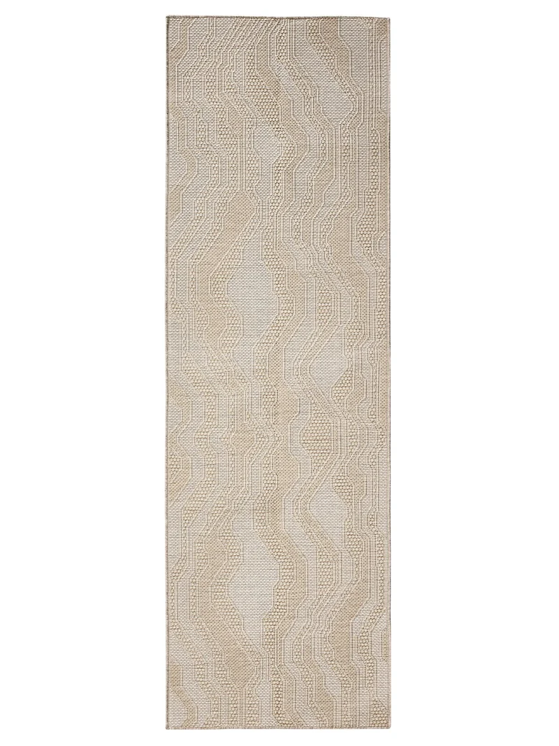 Tapis géométrique rayé de couloir beige d'intérieur et d'extérieur 80x250 cm