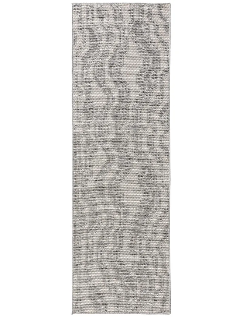 Tapis géométrique rayé de couloir gris d'intérieur et d'extérieur 80x250 cm