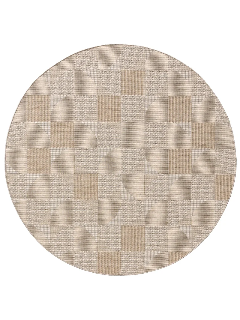Tapis géométrique motif patchwork rond beige d'intérieur et d'extérieur 200 cm de diamètre