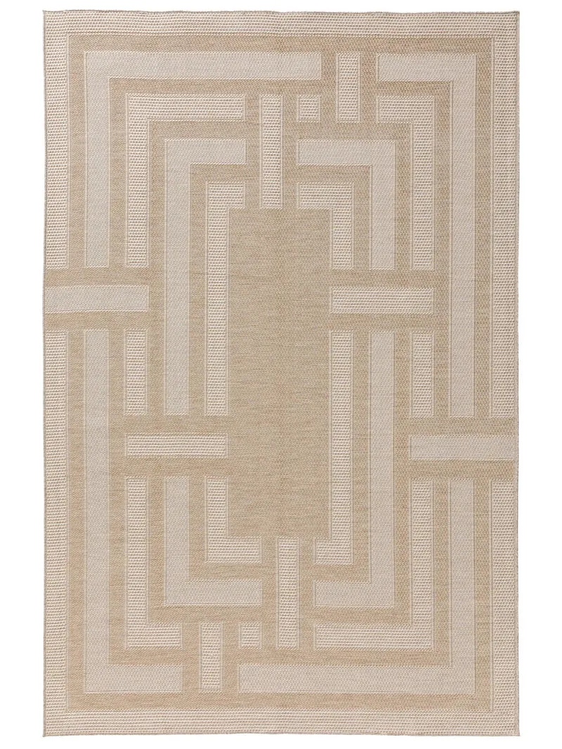 Tapis géométrique motif labyrinthe beige d'intérieur et d'extérieur 300x400 cm