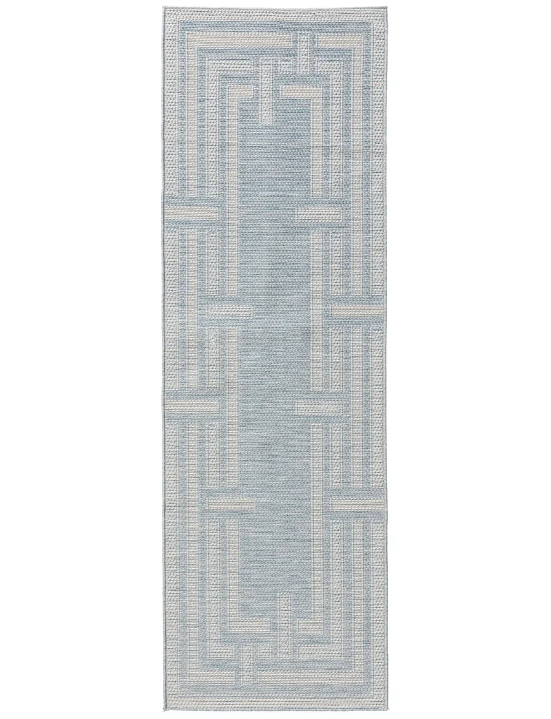 Tapis géométrique motif labyrinthe de couloir bleu d'intérieur et d'extérieur 80x250 cm