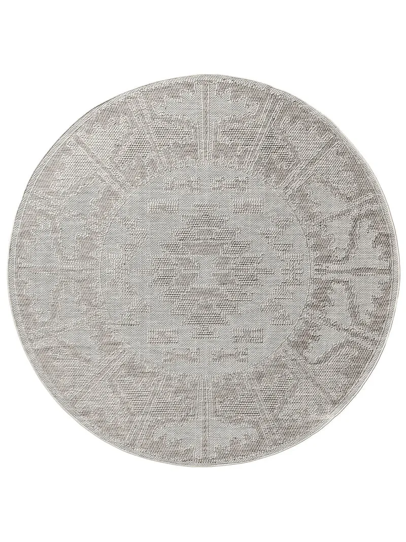 Tapis géométrique motif ethnique rond gris d'intérieur et d'extérieur 160 cm de diamètre