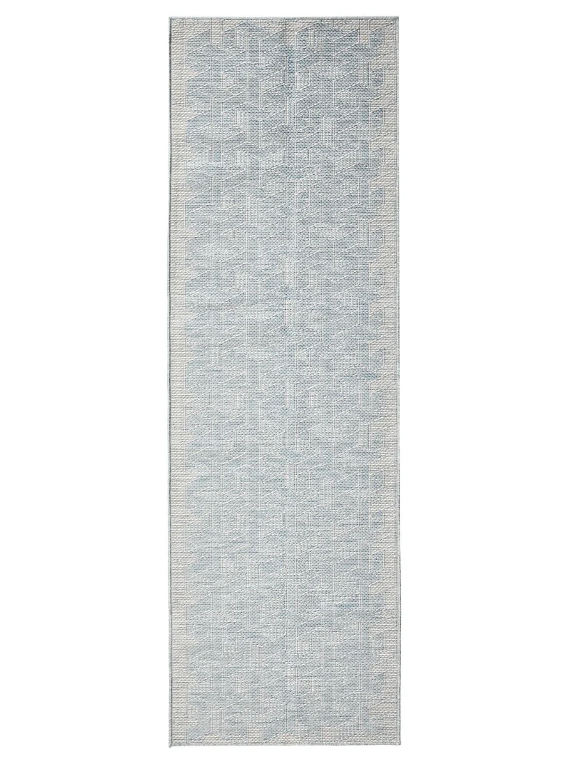 Tapis géométrique motif 3d de couloir bleu d'intérieur et d'extérieur 80x250 cm