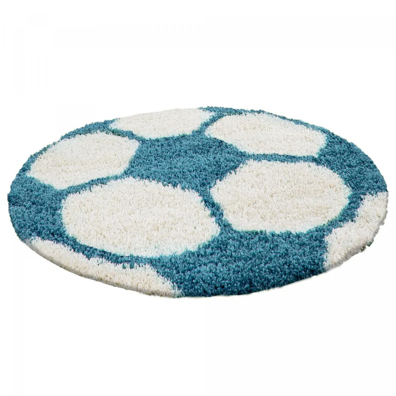 Tapis Enfant Rond Bleu Motif Football 2 100x100 cm – Jadorel